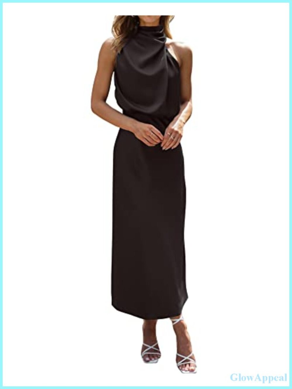 Satin Mock Neck Sleeveless Maxi Dress Formal Cocktail Wedding Guest